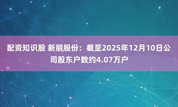 配资知识股 新朋股份：截至2025年12月10日公司股东户数约4.07万户